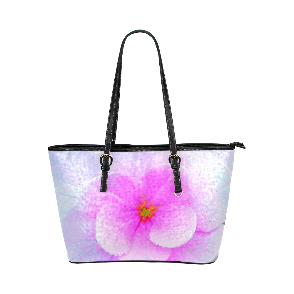 Beautiful Pink White Hydrangea Flower Art Leather Tote Bag/Large (Model 1651)