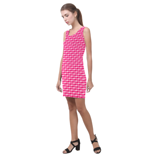 Pink Retro Lozenge Pattern by ArtformDesigns Medea Vest Dress (Model D06)