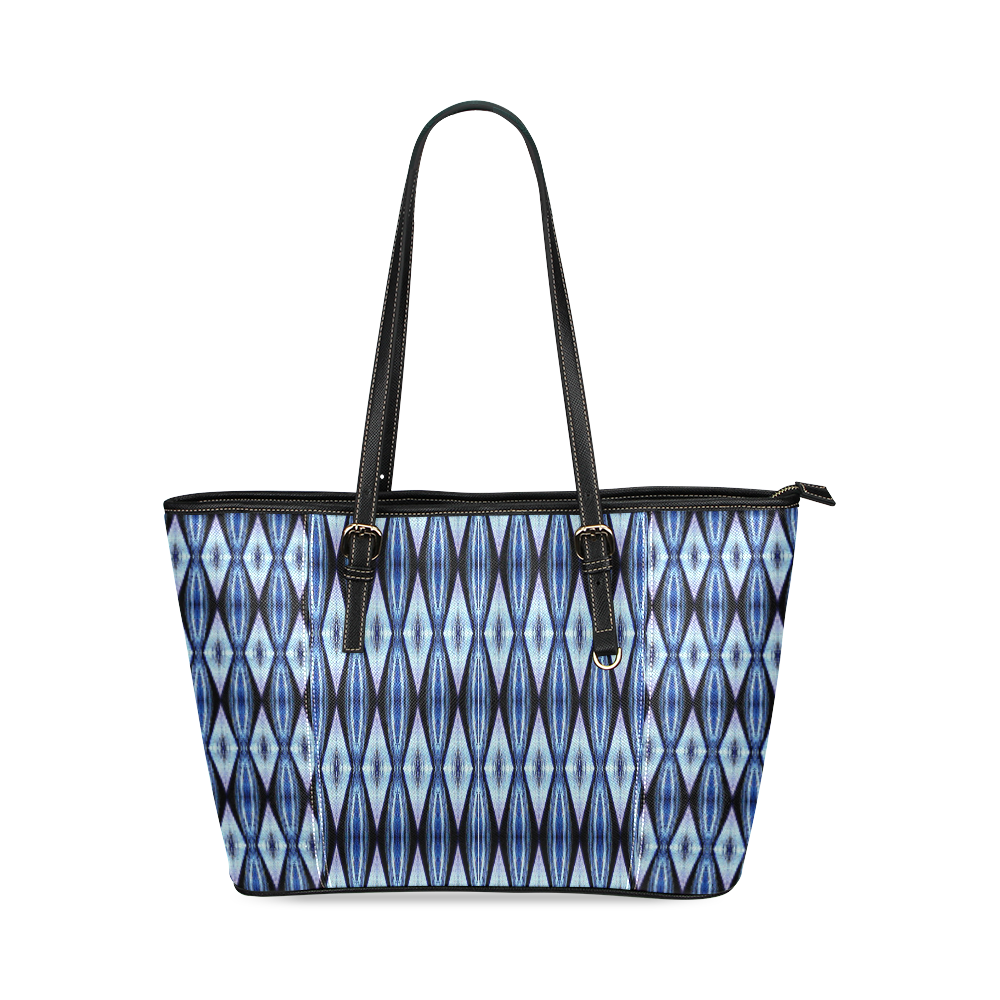 Blue White Diamond Pattern Leather Tote Bag/Small (Model 1640)