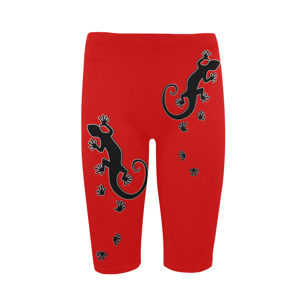 RUNNING GECKO with footsteps black Hestia Cropped Leggings (Model L03)