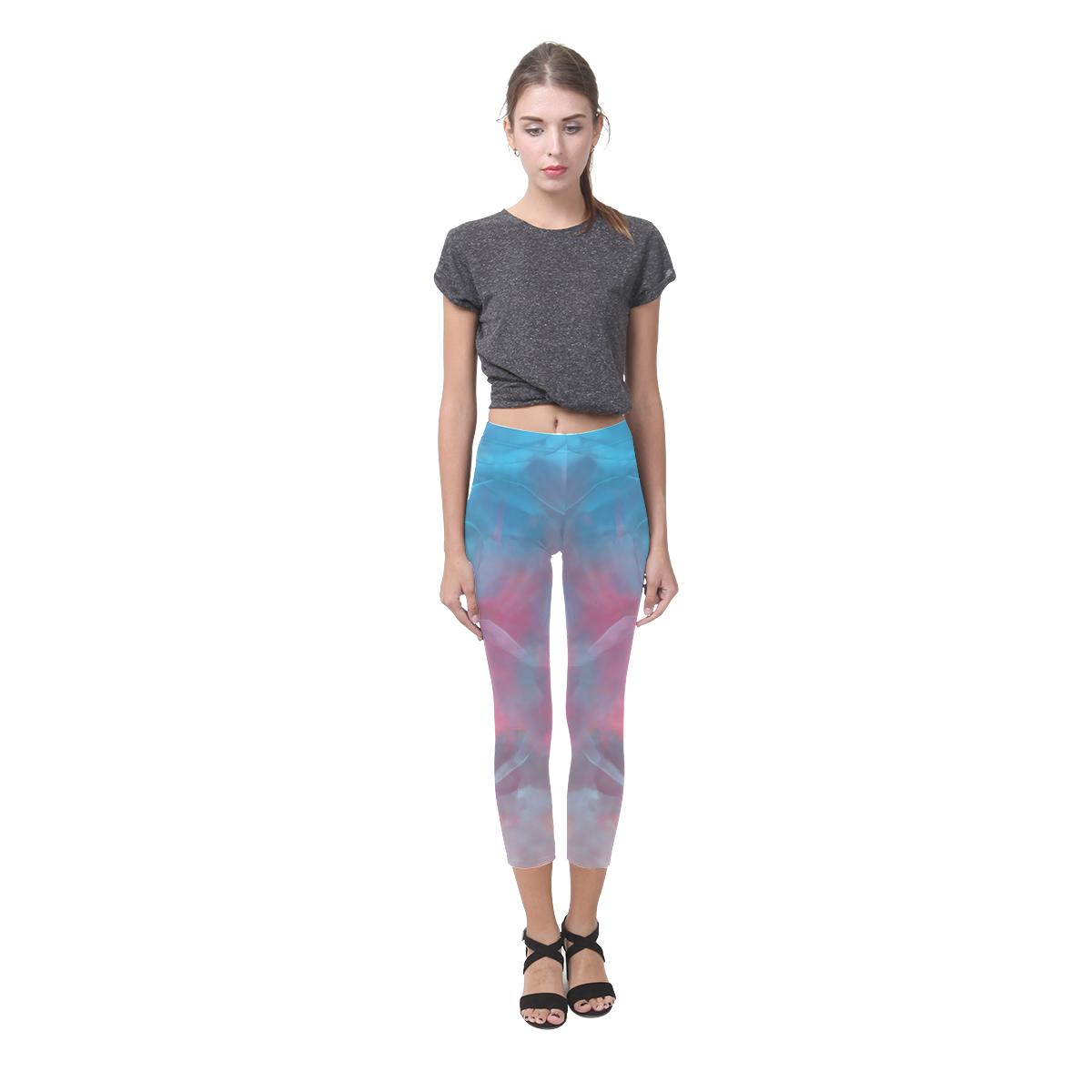 Abstract Pattern-pink and blue Capri Legging (Model L02)