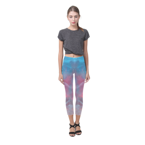 Abstract Pattern-pink and blue Capri Legging (Model L02)