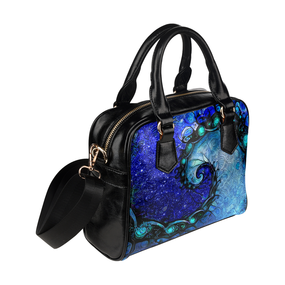 Scorpio Spiral Shoulder Handbag -- Nocturne of Scorpio Fractal Astrology Shoulder Handbag (Model 1634)