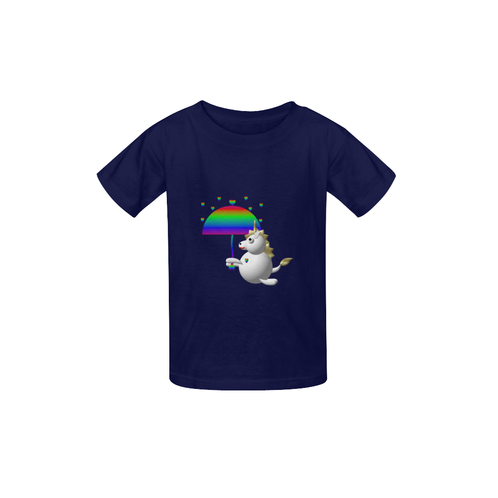 Cute Critters With Heart: Unicorn & Umbrella - Navy Blue Kid's  Classic T-shirt (Model T22)