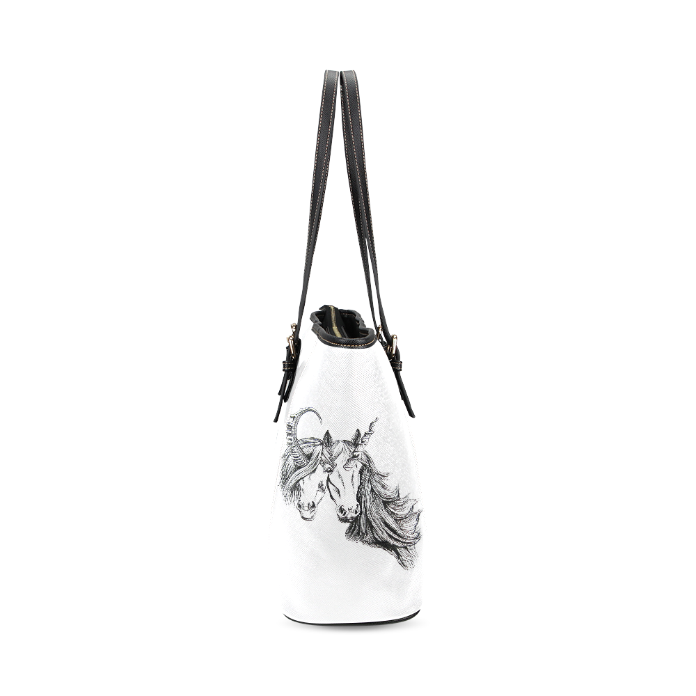 conjoined unicorns leather tote bag Leather Tote Bag/Small (Model 1640)