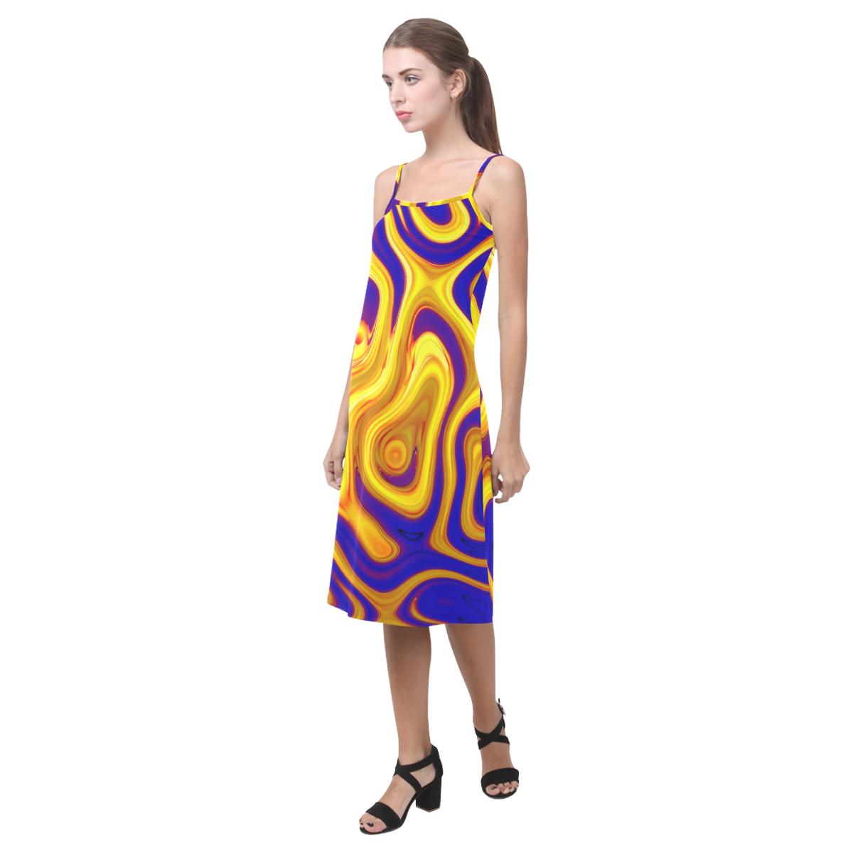 Gelb Blau Marmoriert Alcestis Slip Dress (Model D05)