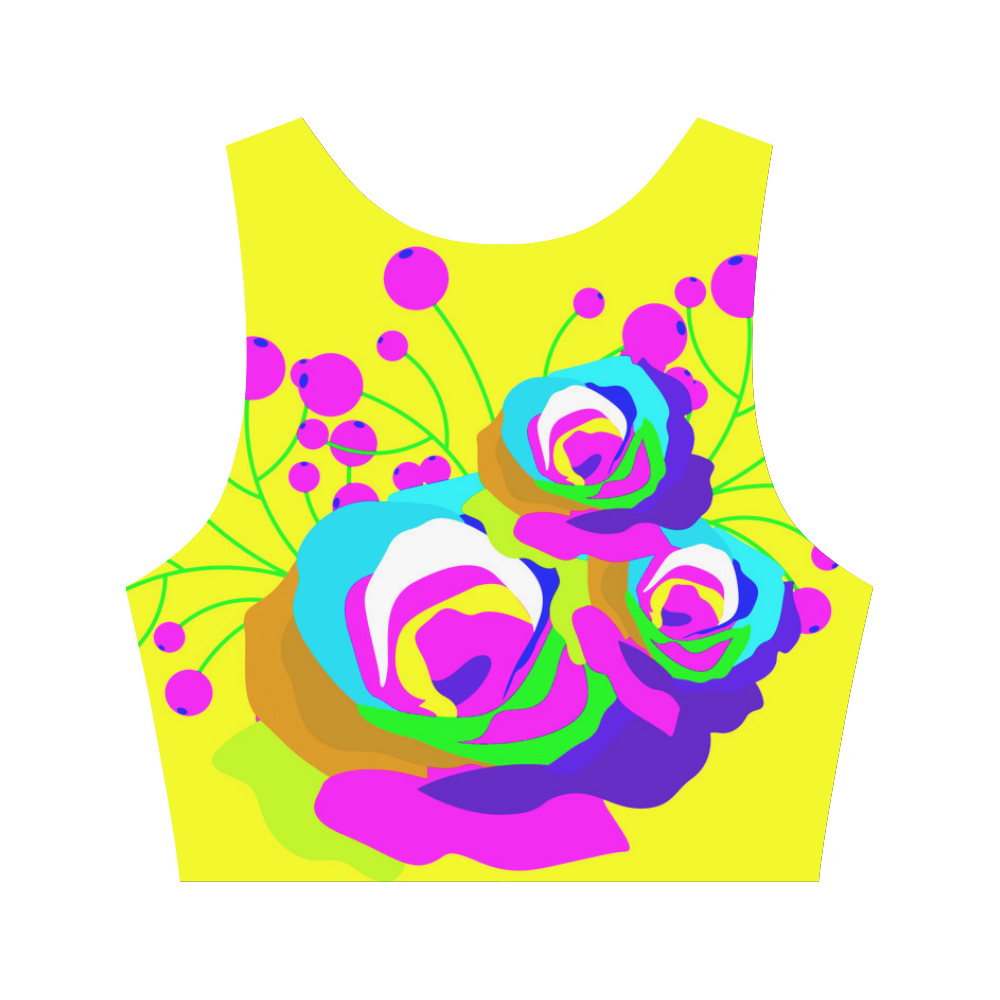 Cool Abstract Pink Yellow Flowers Women's Crop Top (Model T42)
