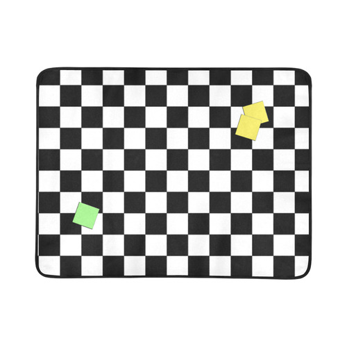 Dropouts Yellow Light Green Black and White Chess Beach Mat 78"x 60"