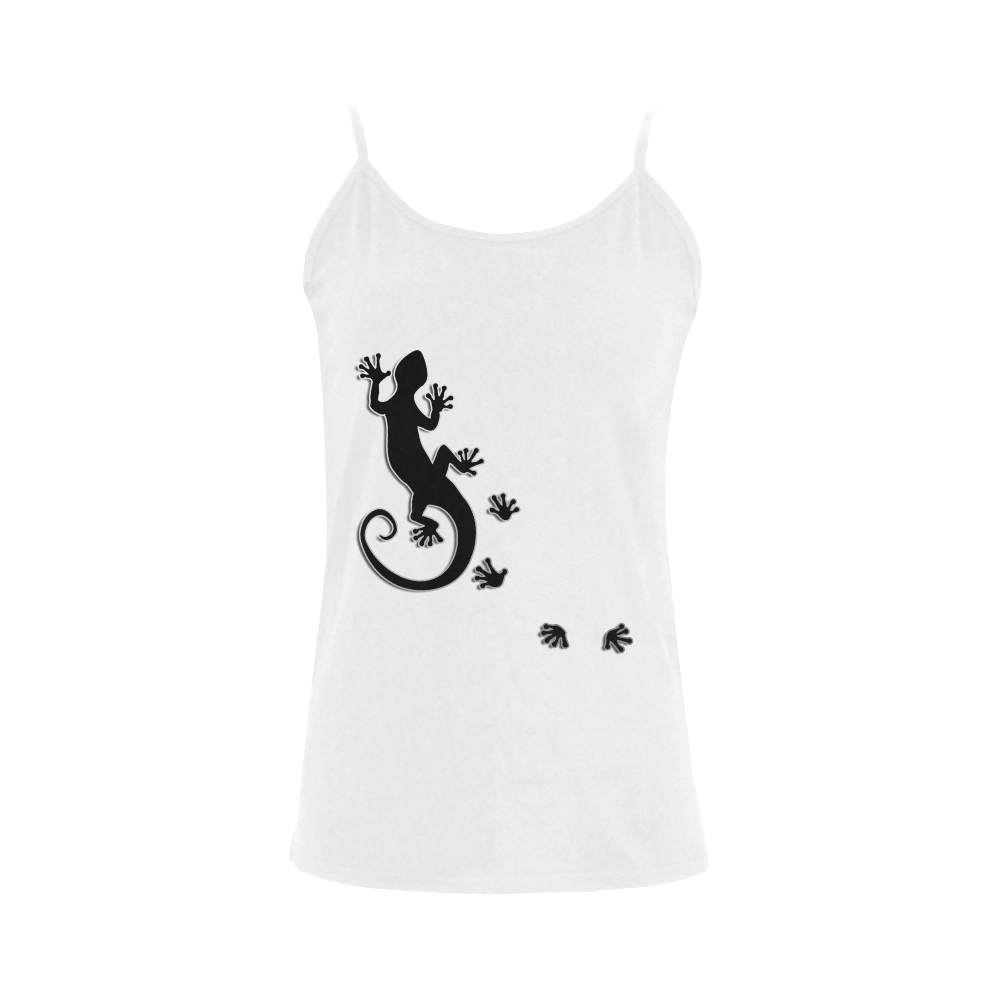 RUNNING GECKO with footsteps black Women's Spaghetti Top (USA Size) (Model T34)
