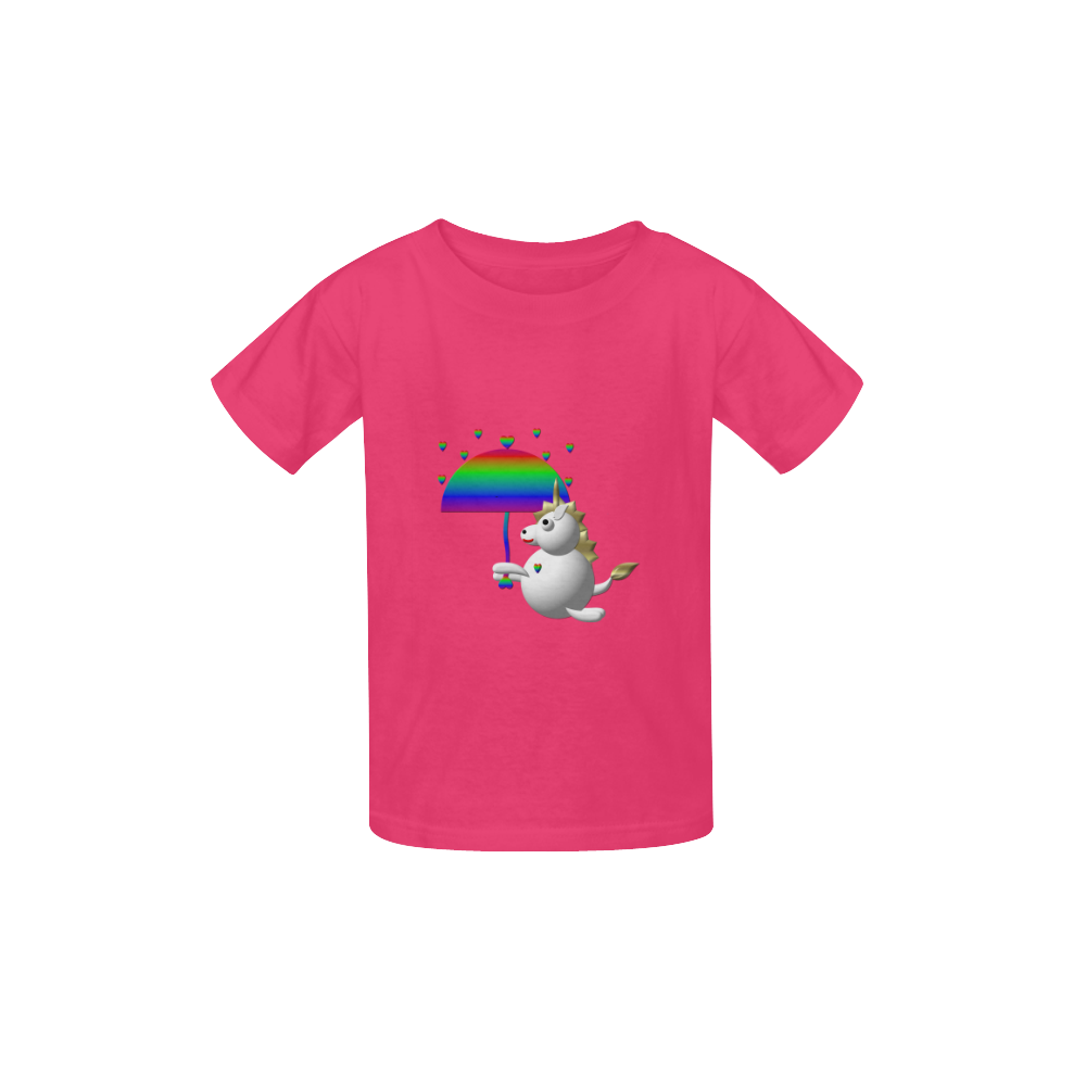 Cute Critters With Heart: Unicorn & Umbrella - Fuchsia Pink Kid's  Classic T-shirt (Model T22)