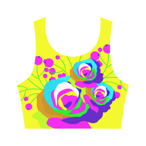 Cool Abstract Pink Yellow Flowers Women's Crop Top (Model T42)
