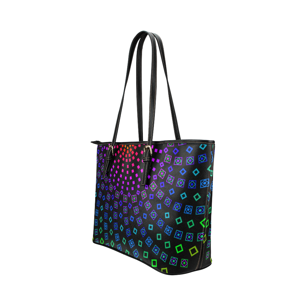Colorful Fibonacci Mandala by ArtformDesigns Leather Tote Bag/Large (Model 1651)
