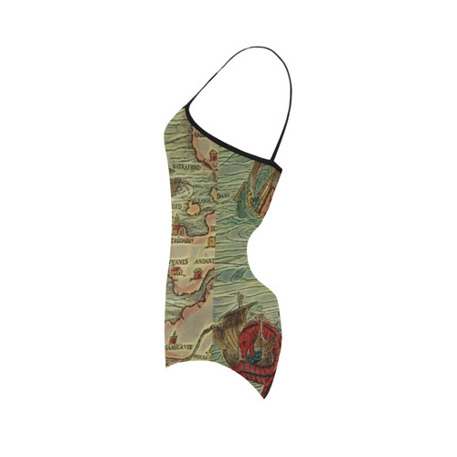 Antique Worldmap with Monsters Strap Swimsuit ( Model S05)