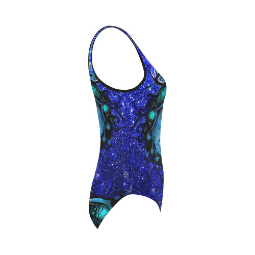 Scorpio Wave Black Vest Bikini -- Nocturne of Scorpio Fractal Astrology Vest One Piece Swimsuit (Model S04)
