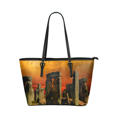Stonehenge Sunset Leather Tote Bag/Large (Model 1651)