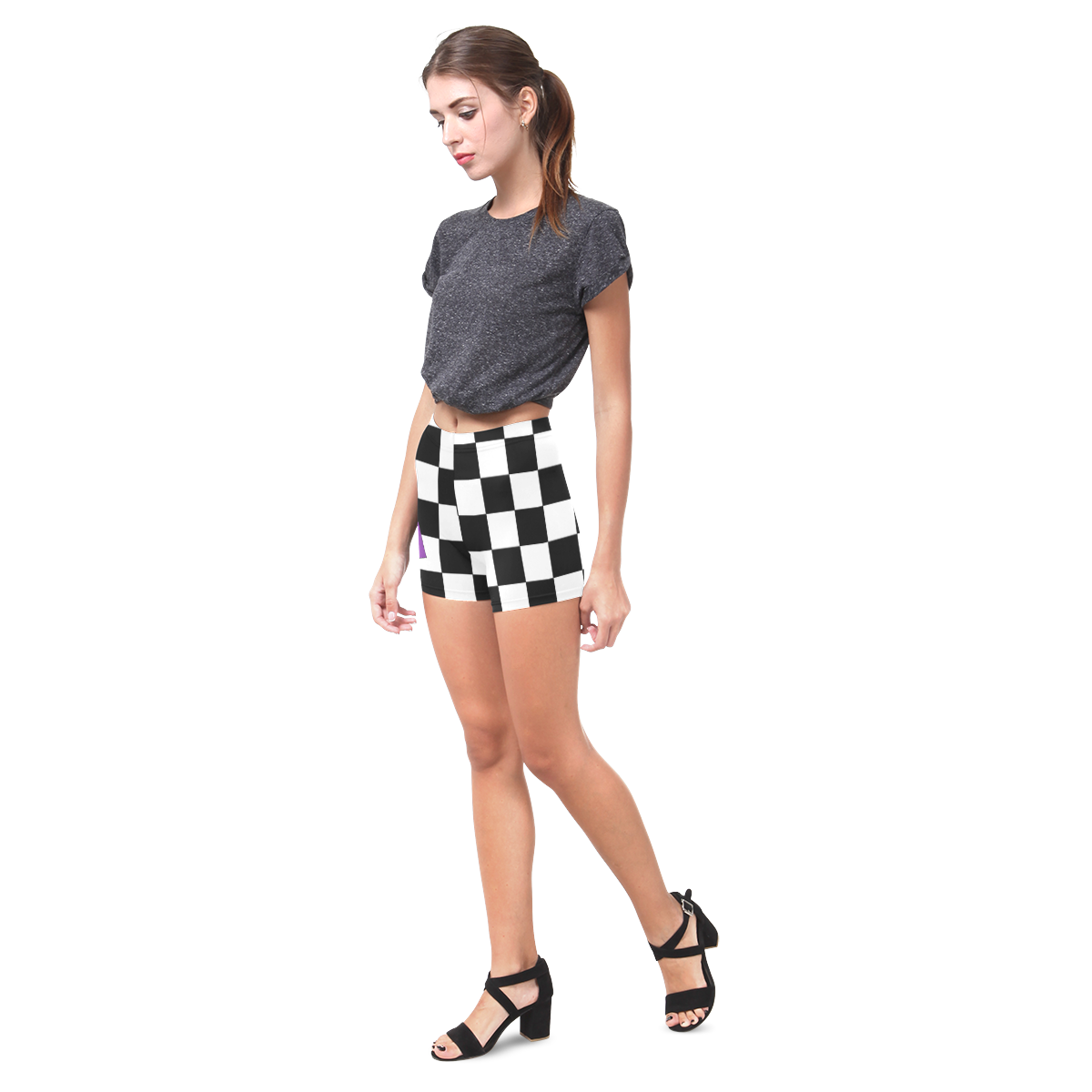 Dropout Lilac Black and White Check Briseis Skinny Shorts (Model L04)