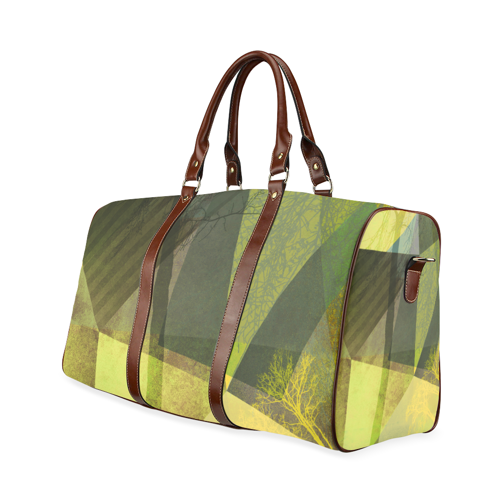 P24-G_Trees and Triangles Green Yellow Waterproof Travel Bag/Large (Model 1639)