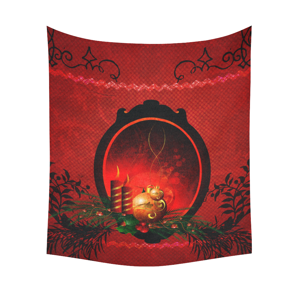 Christmas, christmas balls and candle Cotton Linen Wall Tapestry 51"x 60"