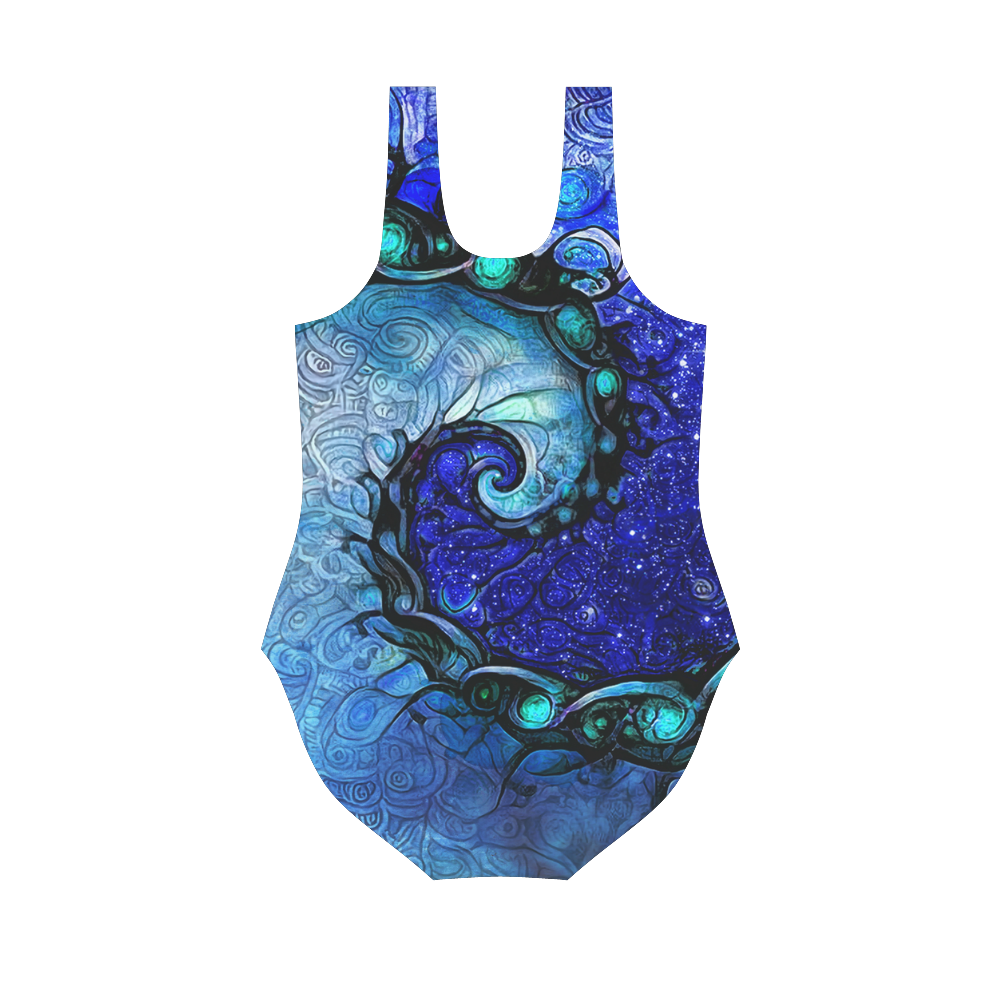 Scorpio Wave Black Vest Bikini -- Nocturne of Scorpio Fractal Astrology Vest One Piece Swimsuit (Model S04)