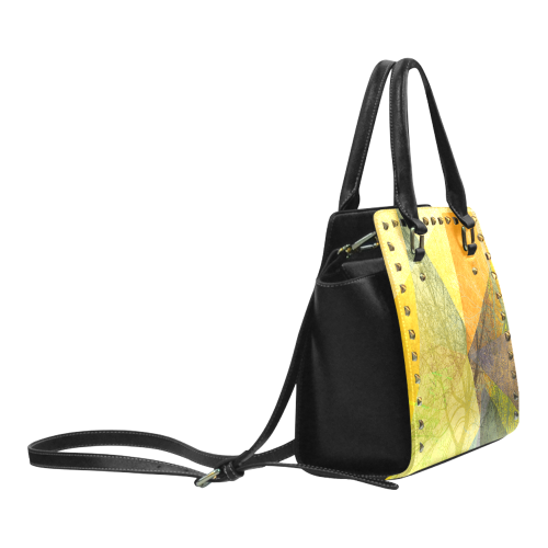 P24-F Yellow Green Trees and Triangle Shoulder Handbag Rivet Shoulder Handbag (Model 1645)