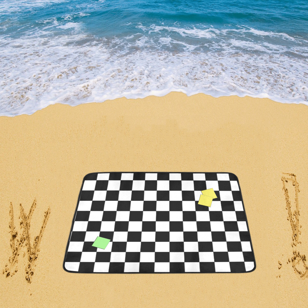 Dropouts Yellow Light Green Black and White Chess Beach Mat 78"x 60"