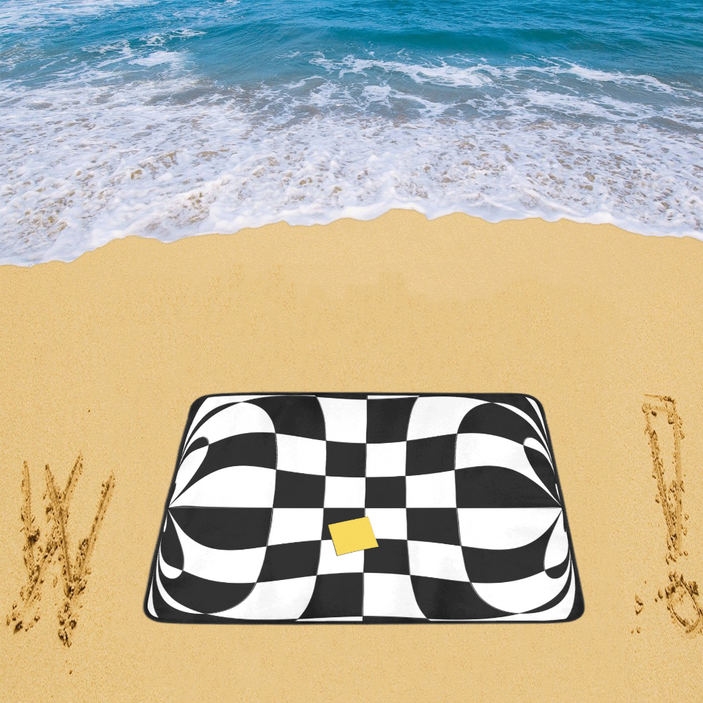 Dropout Yellow Black and White Distorted Check Beach Mat 78"x 60"