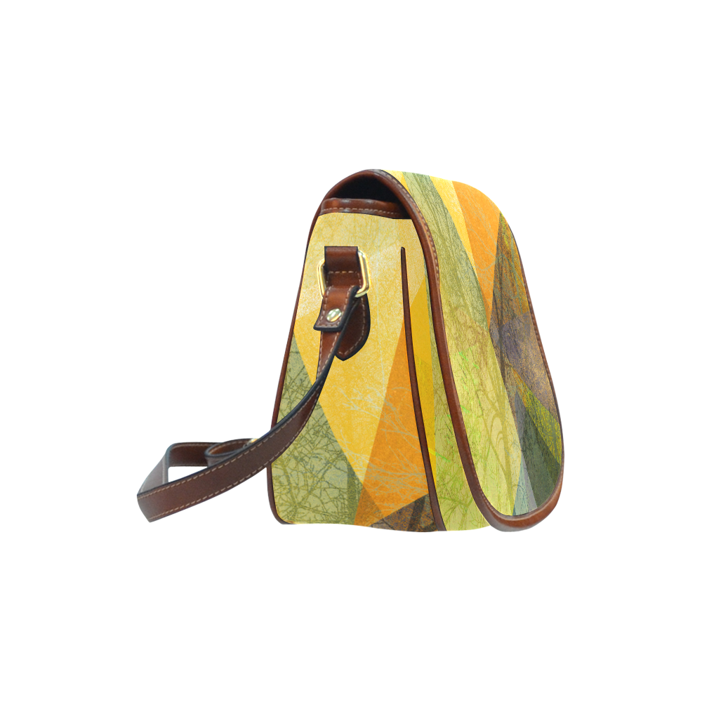 P24-F Yellow Green Trees and Triangle Design Saddle Bag Saddle Bag/Small (Model 1649) Full Customization