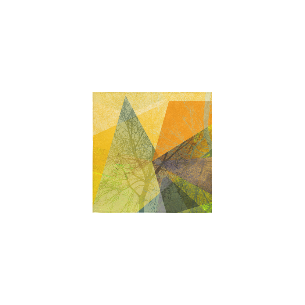 P24-F_Green yellow Trees and Triangles Square Towel 13“x13”
