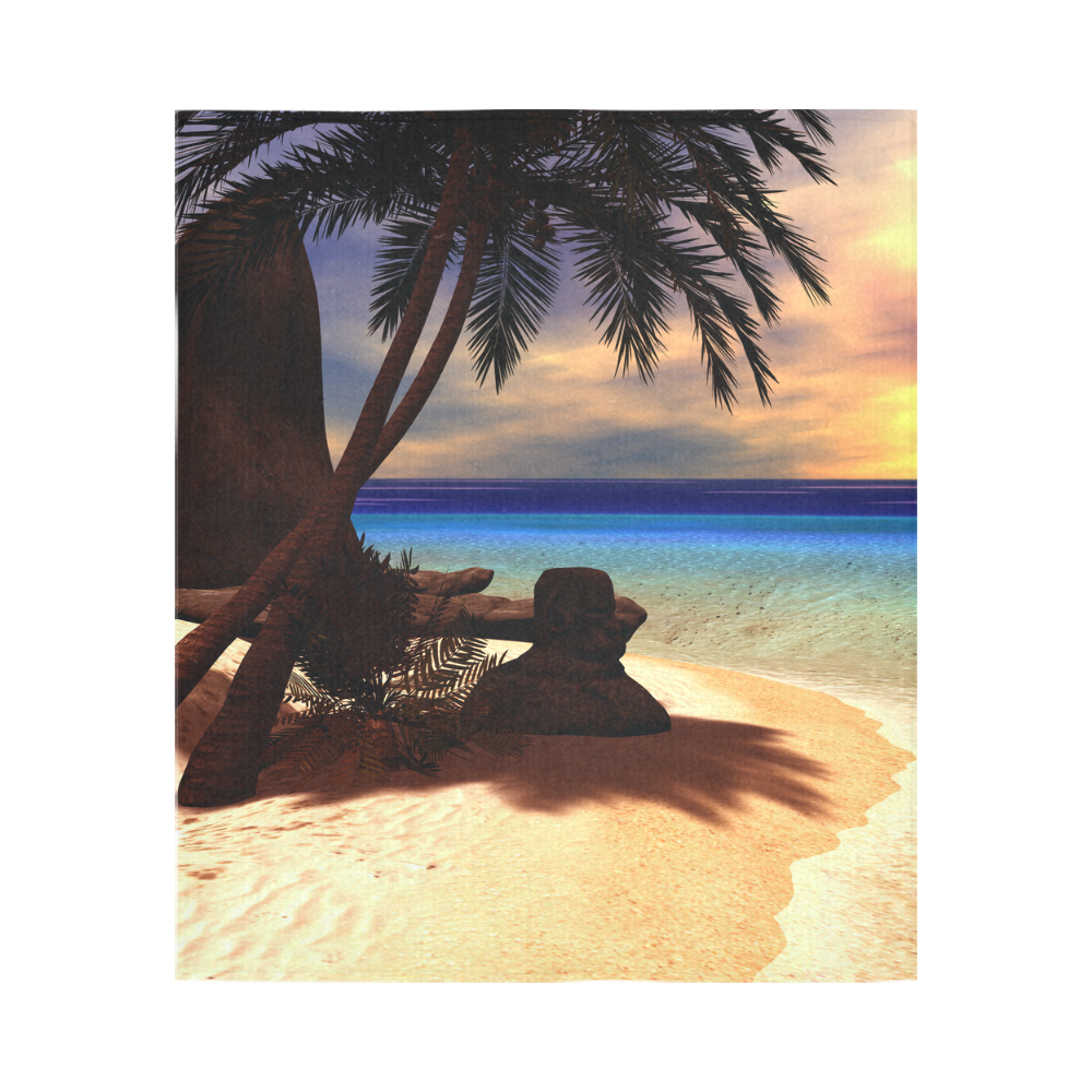 Awesome sunset over a tropical island Cotton Linen Wall Tapestry 51"x 60"