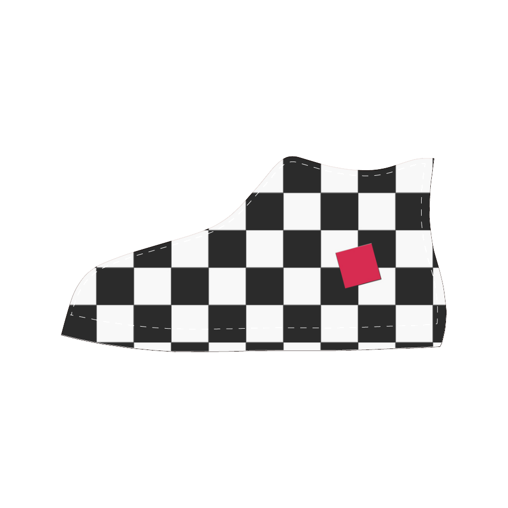 Dropout Red Black and White Check Men’s Classic High Top Canvas Shoes /Large Size (Model 017)