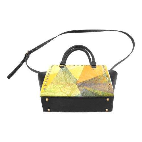 P24-F Yellow Green Trees and Triangle Shoulder Handbag Rivet Shoulder Handbag (Model 1645)
