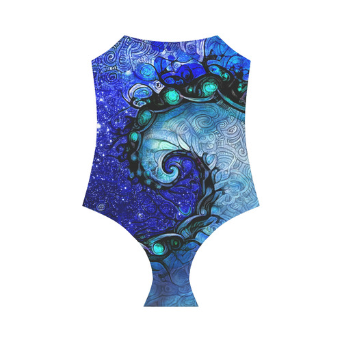 Scorpio Wave Turquoise Strap Swimsuit -- Nocturne of Scorpio Fractal Astrology Strap Swimsuit ( Model S05)