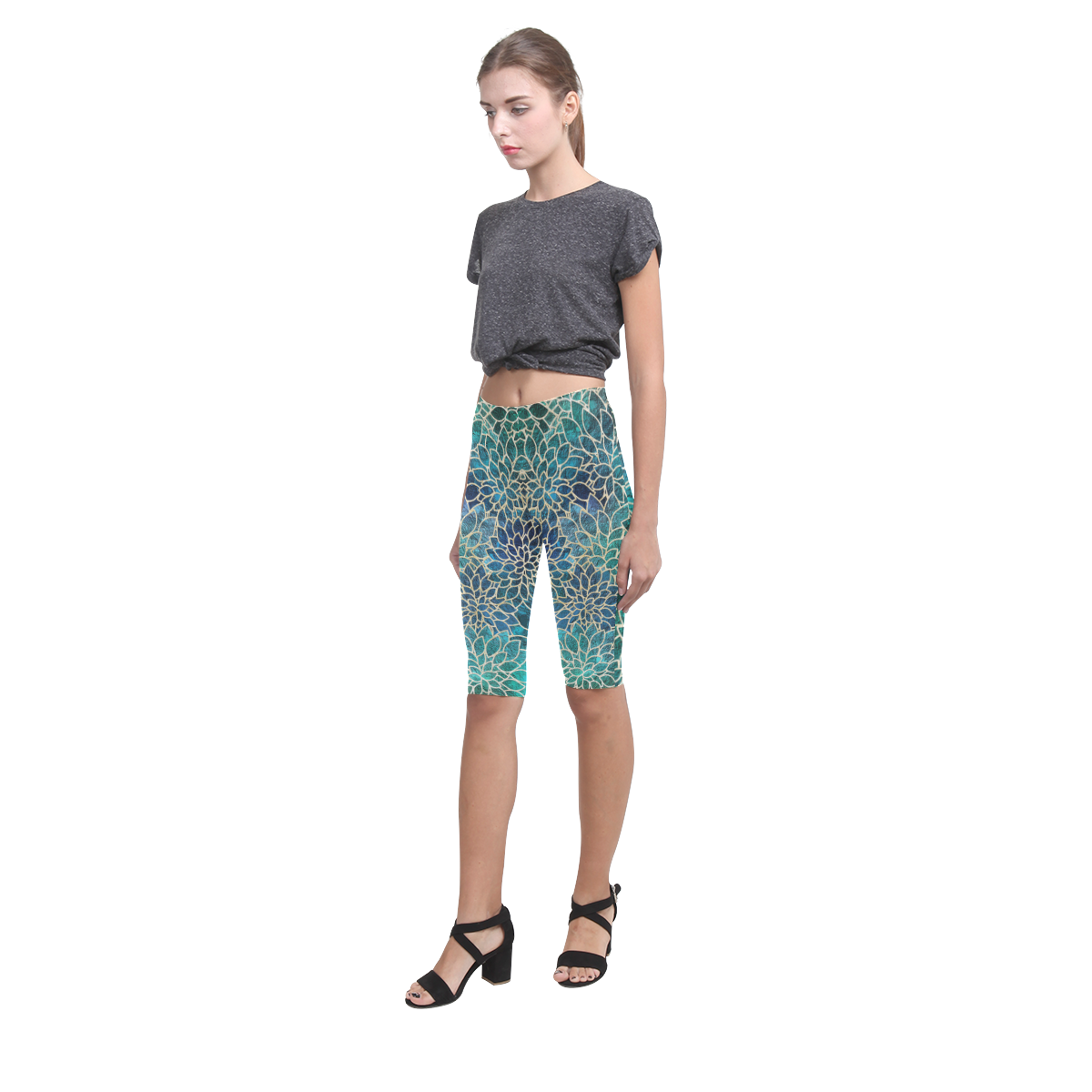 Floral Abstract 9 Hestia Cropped Leggings (Model L03)