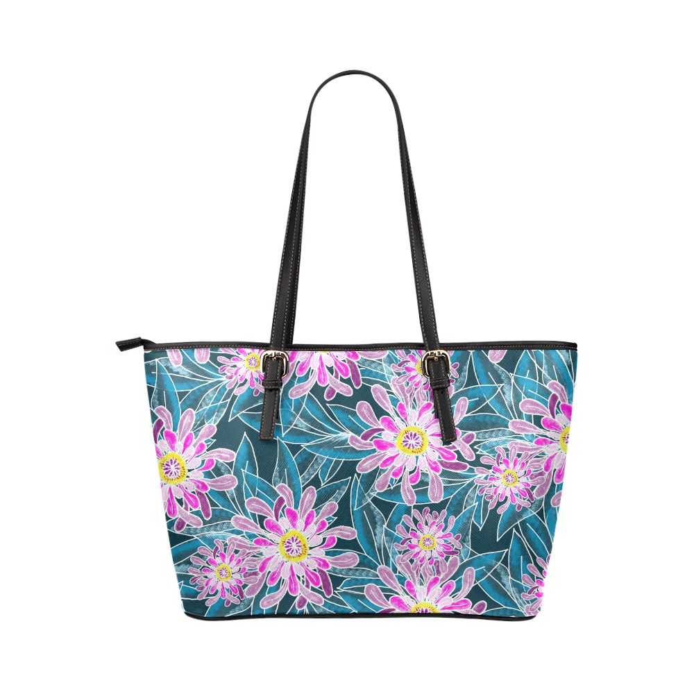 Whinsical Garden Leather Tote Bag/Small (Model 1651)