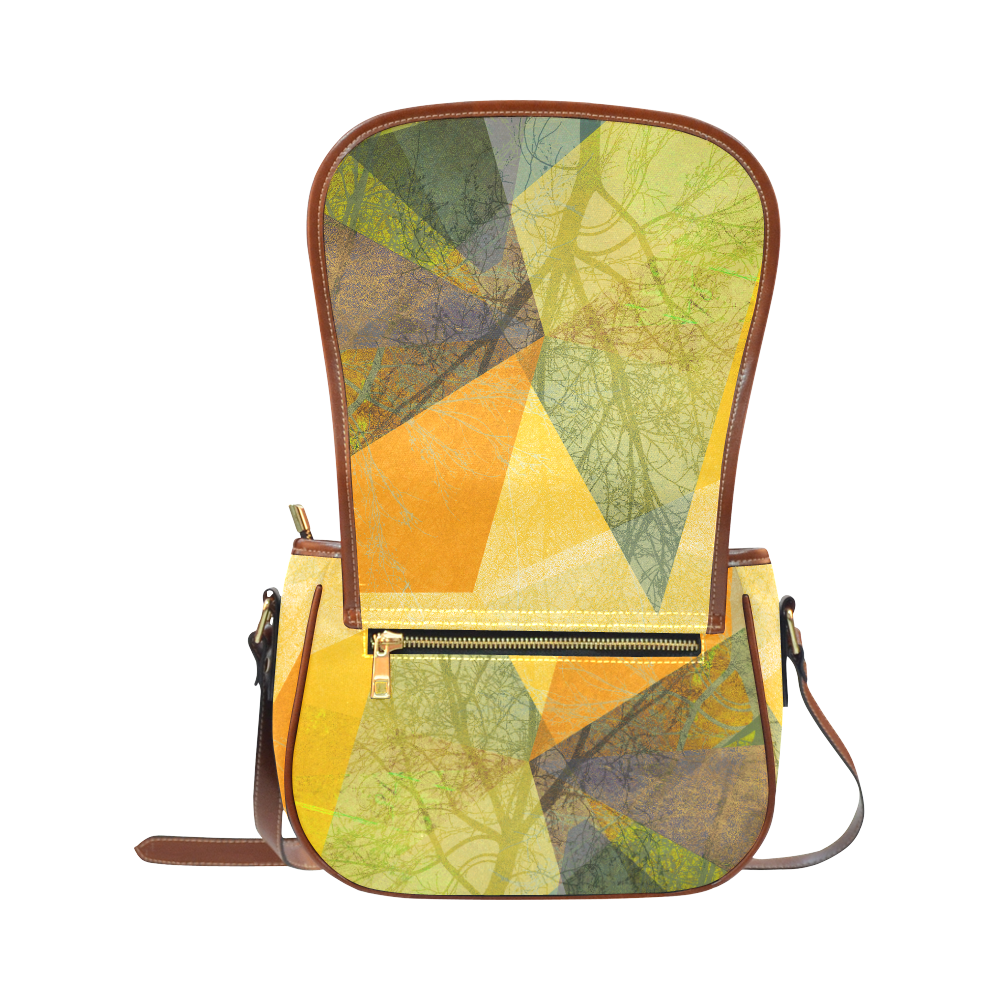 P24-F Yellow Green Trees and Triangle Design Saddle Bag Saddle Bag/Small (Model 1649) Full Customization