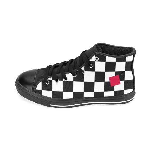 Dropout Red Black and White Check Men’s Classic High Top Canvas Shoes /Large Size (Model 017)