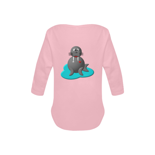 Cute Critters With Heart: Walrus in Water - Pink Baby Powder Organic Long Sleeve One Piece (Model T27)