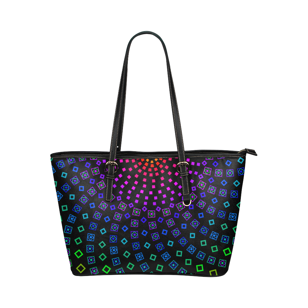 Colorful Fibonacci Mandala by ArtformDesigns Leather Tote Bag/Large (Model 1651)