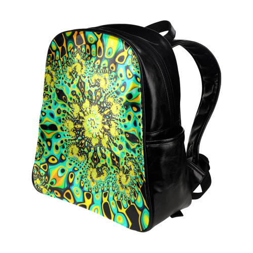 Gold Peacock Psychedelic Fractal Art Multi-Pockets Backpack (Model 1636)