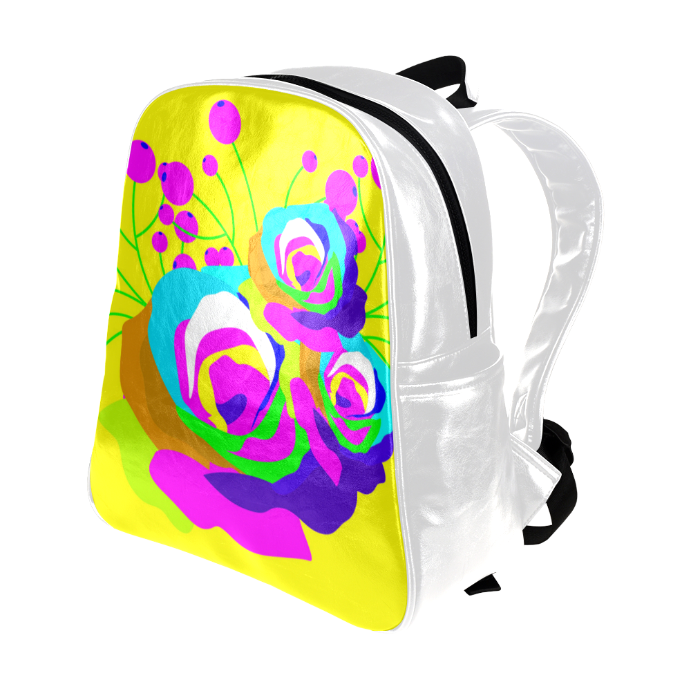 Pink Yellow Cool Abstract Flowers Multi-Pockets Backpack (Model 1636)