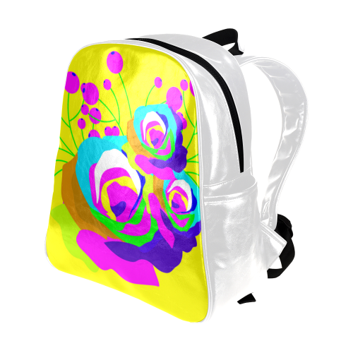 Pink Yellow Cool Abstract Flowers Multi-Pockets Backpack (Model 1636)