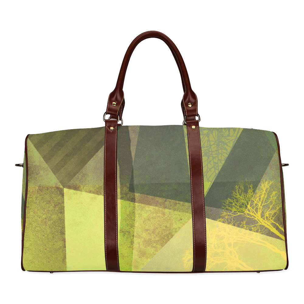 P24-G_Trees and Triangles Green Yellow Waterproof Travel Bag/Large (Model 1639)