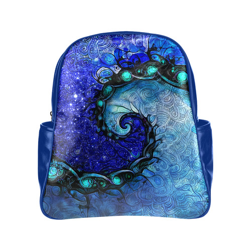 Scorpio Spiral Blue Pocketed Backpack -- Nocturne of Scorpio Fractal Astrology Multi-Pockets Backpack (Model 1636)