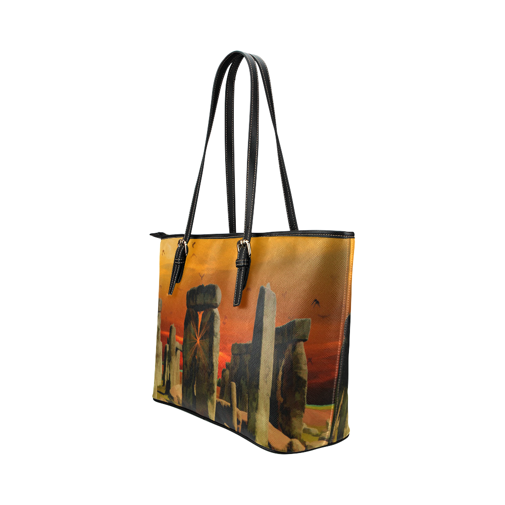 Stonehenge Sunset Leather Tote Bag/Large (Model 1651)