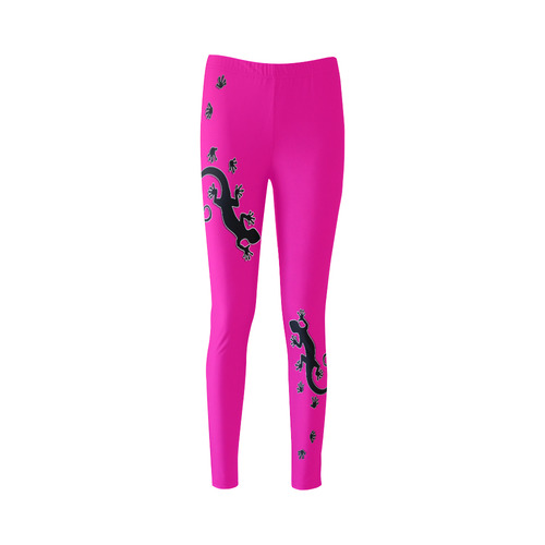 RUNNING GECKO with footsteps black Cassandra Women's Leggings (Model L01)