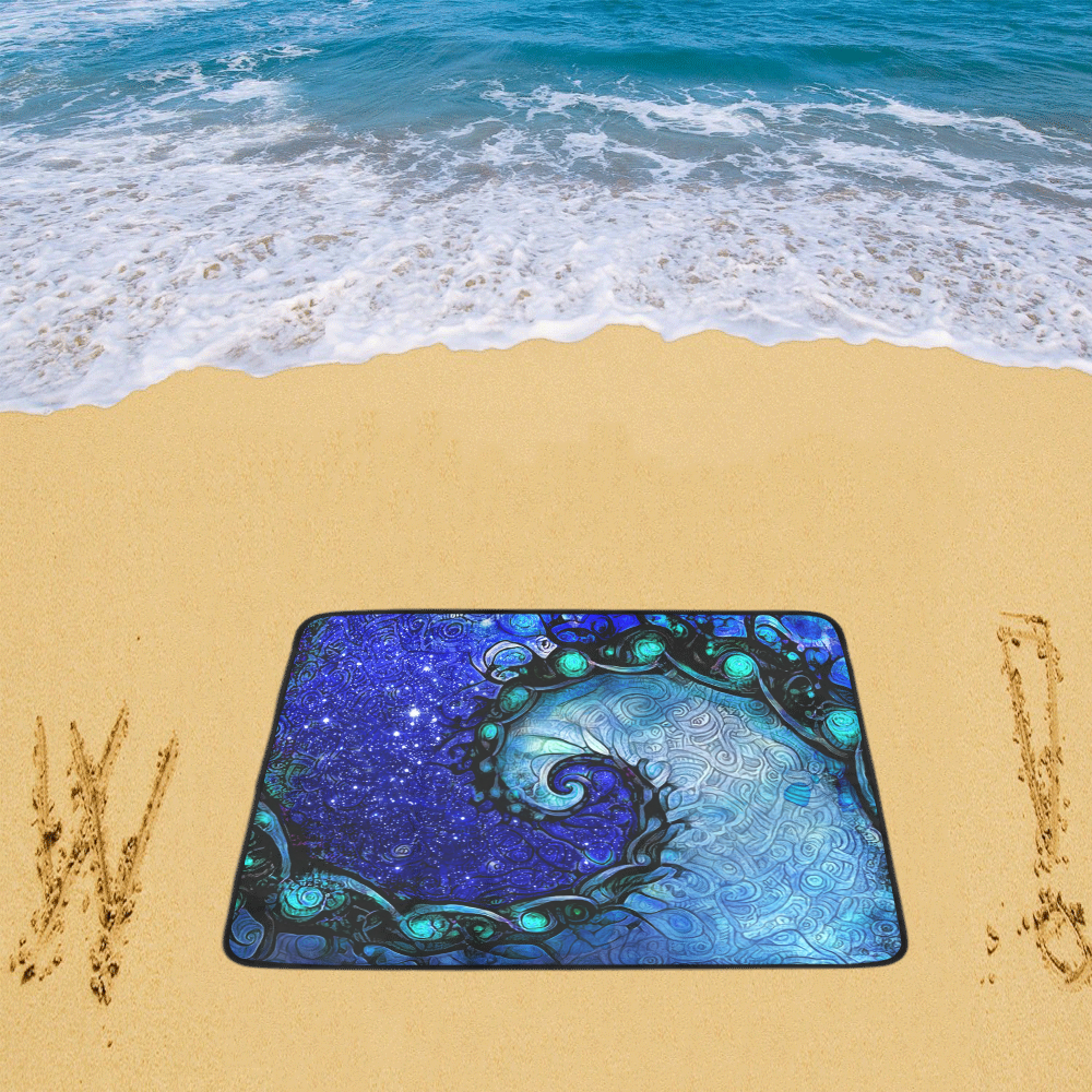 Scorpio Spiral Beach Mat -- Nocturne of Scorpio Fractal Astrology Beach Mat 78"x 60"