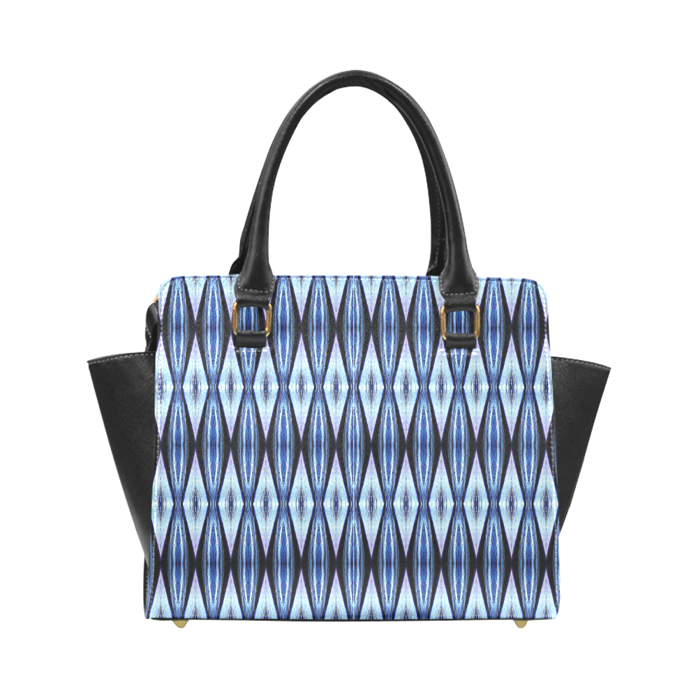 Blue White Diamond Pattern Rivet Shoulder Handbag (Model 1645)