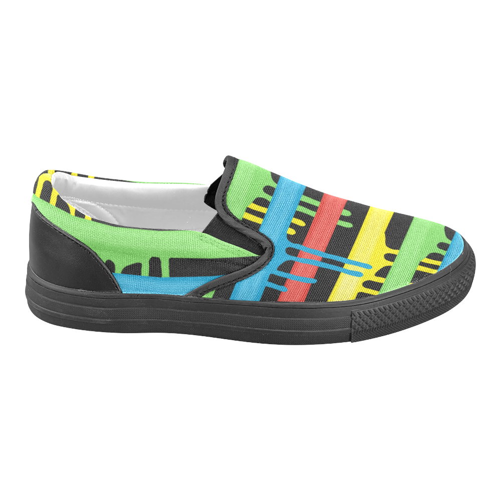 Colorful Rainbow Strokes of the Brush Men's Unusual Slip-on Canvas Shoes (Model 019)
