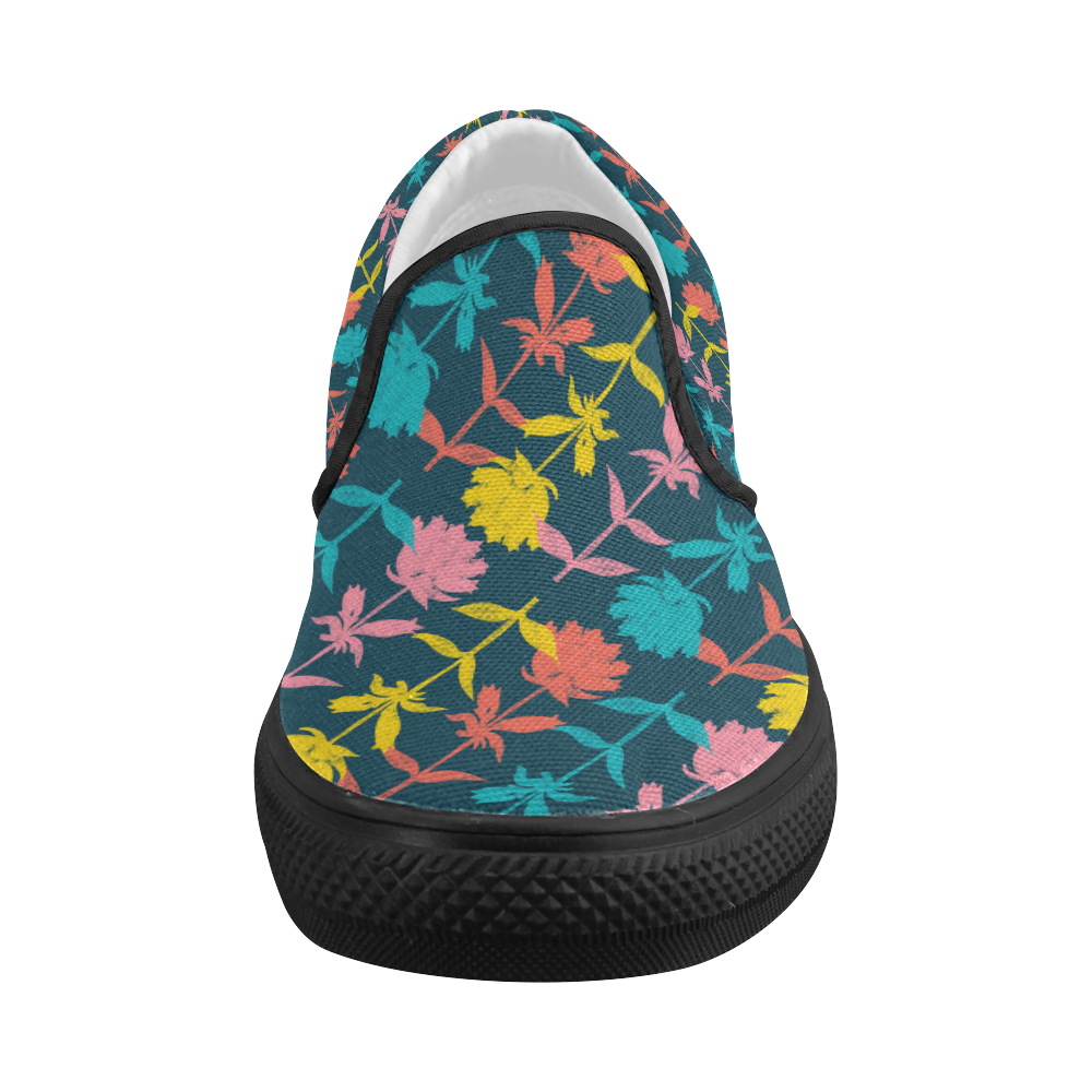 Colorful Floral Pattern Women's Slip-on Canvas Shoes (Model 019)