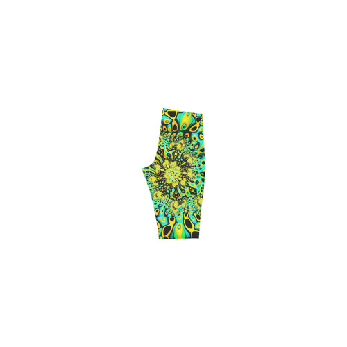 Gold Peacock Psychedelic Fractal Abstract Hestia Cropped Leggings (Model L03)